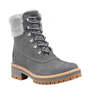 Women’s Timberland Lace Up Boots Courmayeur Valley Shearling Grey Nubuck